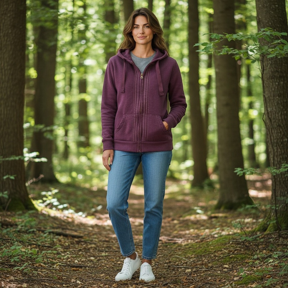 Eddie Bauer Purple Sherpa Lined Full Zip Hoodie Sweatshirt Womens Medium Boho